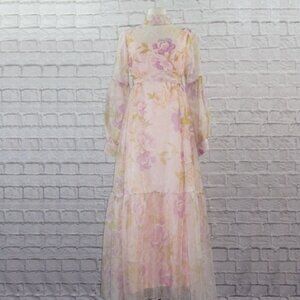 Vintage 70s Regency Floral Maxi Dress